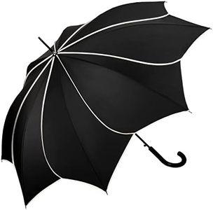 VON LILIENFELD Paraguas de Iluvia Largo Clásico Automático Grande Sombrilla Mujer Minou negro costura gris