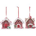 NUOBESTY 3Pcs Christmas Lighted Gingerbread House Ornament Miniature Christmas Village Houses Light up Candy House Xmas Tree Hanging Decoration(Random Style