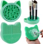 Mygeromon Makeup Brush Cleaning Mat with Drying Holder for Sink- Silicone Washing Cosmetic Cleaner Pad (Green)