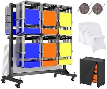 SPECRAFT Folding Chair Rack, Holds 12 Tables or 84 Chairs with 50 PCS Chair Covers, 1100 lbs Capacity, Heavy-Duty Cart with Wheels, Elastic Cords, Cover, Glossy Black
