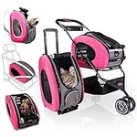 Ibiyaya Compact Multifunctional 5-in-1 EVA Convertible Foldable Small Pet Carrier/Stroller Combo System for Dog or Cat up to 16 Pounds, Pink