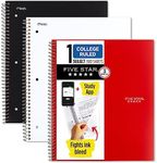 Five Star Spiral Notebooks + Study App, 3 Pack, 1 Subject, College Ruled Paper, Pockets, 100 Sheets, Home School Supplies for College Student or K-12, 11” x 8-1/2", Black, White & Red (73055)