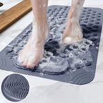 Square Shower Mat Non Slip 14.2" x 27.2" | Bathtub Mat Anti Mold with Strong Suction Cups & Drain Holes, Anti Mildew Shower Matt Foot Scrub | Tapis de Bain Antidérapant,Machine Washable (Dark Grey)