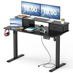 Mr IRONSTONE Standing Desk, 47 x 24 Inches Electric Height Adjustable Desk with 3 AC Outlets & 2 USB Ports, Stand Up Desk with 2 Drawers and Large Monitor Stand, Black