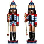 Hungdao 15 Inch Christmas Nutcracker Decor Wooden Festive Nutcracker African American King Soldier Figure Christmas Ornaments for Tables Holiday(Blue Plaid)