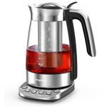 Electric Glass Tea Kettle with Infuser, 1.7L Fast Boiling, Stainless Steel, Temperature Control Tea Maker, Non-BPA - Easy Lid Removal & Keep Warm Feature