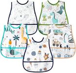 R HORSE 5Pcs Baby Bibs Set Toddler Bibs with Crumb Catcher Pocket & Snap Button Adjustable Outer Space Pattern Waterproof Baby Feeding Bibs for Baby Boys Girls 6-24 Months