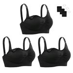 KLKIT 3 Pack Women’s Nursing Bra, Seamless Maternity Bra, Breastfeeding Bras with Removable Spill Prevention Bra Pads, Black, 3X-Large