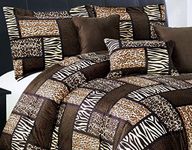 7 Piee FULL Size Safari Comforter set - Leopard, Tiger Zebra, Etc - Multi Animal Print Bed in a Bag Brown Black Beige Micro Fur Bedding