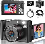 4K Digital Camera - 64MP Autofocus Vlogging Camera, One-Touch Macro & 18X Digital Zoom, 2.8” 180° Flip Screen Compact Cameras for Beginners & Adults, Includes 32GB SD Card & 2 Batteries.