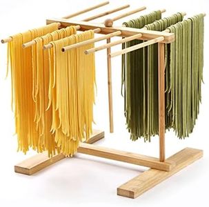 8SOM Bamboo Pasta Drying Rack with Transfer Wand and 12 Bars, Easy to Transfer for Drying Pasta and Cooking, Special Suspension Design for Large Storage