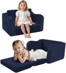 MeMoreCool Kids Sofa Bed, Folding Toddler Couch Chair, Flip Out Toddler Armchair Mini Sofa, Baby Convertible Couch for Boys Girls, Comfy Foam Child Pull Out Sofa for Playroom, Navy