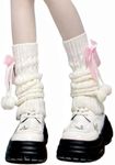 Brexiamin Long Lolita Leg Warmers for Women Harajuku Japanese Wool Cable Knit Thigh High Leg Warmers Loose Socks, Pink