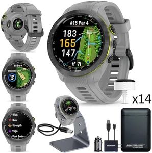 Garmin Approach S70 Golf Smartwatch | AMOLED Display | Shot Execution/Putt Alignment | Golfing System with Approach CT10 Full Kit, Club Tracking System (14 Sensors) and Signature Stand Power Bundle
