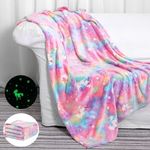 A Little Swag Glow in The Dark Blanket 200x152cm Luminous Soft Unicorn Printed Throw, Bed, Sofa, Couch, Lightweight Flannel, Birthday Gift for Kids, Toddlers, Teens