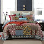 KISKIS Vintage Patchwork Quilted Bedspread Printed Lightweight Quilt Coverlets with 2 Pillow Cases for All Seasons,3,King 260x270cm