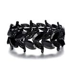 BriLove Women's Wedding Bridal Marquise-Shape Leaf Stretch Bangle Bracelet Black Black-Tone