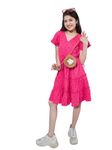 Pspeaches Girl's Self Design V-Neck Flutter Sleeve Georgette Fit Flare Purple Dress Stylish & Tendy (14-15Years)