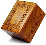 Nagina International Authentic Premium Rosewood Hand Carved Decorative Wooden Urns with Border Carvings| Memorial Wooden Urns for Loved Ones (X-Large)