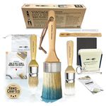 Pro Chalk & Wax Brush Set for Painting Furniture 3 Paint Brushes, Milk Paint, Clear Wax Art Home Decor Large & Small Natural Boar Hair Bristles Round, Oval, Flat Bristle Head by Vintage Tonality