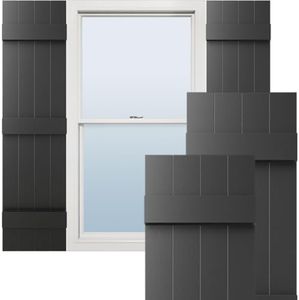 Ekena Millwork Lifetime Vinyl LJ4S14X05900BL Standard Four Board Joined, Board-n-Batten Vinyl Shutters, w/Installation Shutter-Lok's & Matching Screws (Per Pair), 14"W x 59"H, Black