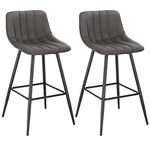 WOLTU Bar Stools Set of 2 PCS Soft Velvet Seat Breakfast Bar Counter Kitchen Chairs Metal Legs Barstools Dark Grey High Stools with Backrests & Footrests for Home & Commercial Use