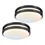 Hisoo Flush Mount Ceiling Light, 13inch 30W Dimmable Black Ceiling Light, 3000K/4000K/5000K LED Hallway Lights Fixture, 3000Lm Bright Ceiling Lamp for Bedroom Kitchen Hallway Bathroom Laundry, 2 Pack