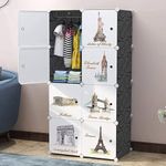 EXVITO 8 Door Kids Plastic Wardrobe for Clothes, Foldable Plastic Almirah for Clothes, Collapsible Wardrobe for Storage, Baby Cupboard for Clothes, Storage Rack for Kids (Black-N5, 8 Door)