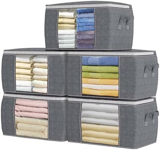 DAWNTREES Clothes Storage Bag,5 Pack Blanket Storage,90L,60x40x35cm Large Storage Bag Set with Handles,Foldable Breathable Closet Storage Bags,Storage Containers for Organizing Bedroom,Closet