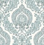 NuWallpaper NU1702 Kensington Damask Blue Peel & Stick Wallpaper