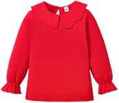 PinkZFZDRen Toddler Baby Girl Ruffle Collar Blouse Girl T-Shirt Solid Color Doll Collar Tee Kids Basic Tops (Red,18-24Months)