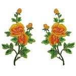 Ximkee 1 Pair Peony Rose Flowers Buds on Vines with Gold Trimming Embroidered Appliques Sew Iron on Patches (Yellow)