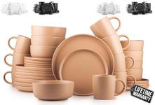 Zulay Kitchen Terra Stoneware 32-Piece Dinnerware Set, Artisanal Ceramic Plates and Bowls Set Crafted at 2300℉ - Service for 8, Terracotta Clay