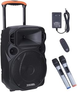 Takara T-6008 Portable Trolley 8 Inch Speaker Multimedia Bluetooth, Karaoke with Audio Recording, USB, Rechargeable Battery PA System with 2 Wireless Mic Outdoor Trolly Speakers, Black