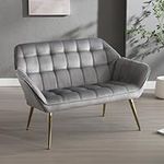 Wahson Velvet 2 Seater Sofa Modern Upholstered Couch with Golden Metal Legs, Comfortable Padded Loveseat Sofa for Living Room/Bedroom, Gray