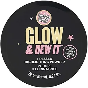 Soap & Glory Glow & Dew it Highlighting Pressed Powder - Soft, Velvety Pressed Highlighter Makeup - Lasting Ultra-Reflective Dewy Highlighter - Jojoba Seed Oil & Aloe Vera Leaf Extract (7g)