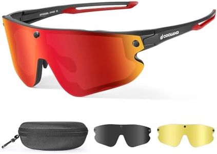 Odoland Polarized Magnetic Sports Sunglasses, Black Frame Plated Red Lense, Replaceable Grey Lense and Night Vision Lense for Men Women Adult for Riding Driving Fishing