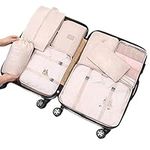 8Pcs Packing Cube Set, Travel Luggage Organizer Storage Bags Suitcase Packing Cases Including Large Toiletry Bag, Laundry Bag & Shoes Bag (Beige), M