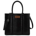 Wrangler Purse for Women Large Tote Bag Handbags Top-Handle, Crocodile-black, Large-14 inch