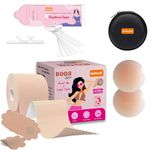 Solitude Boob Tape Kit - Boob Tape with 10 Nipple Pasties for Fashion with 36 Strips Multipurpose Double Sided Body Tape for Clothes & 1 Pair Reusable Nipple Cover with Case for Women Brown