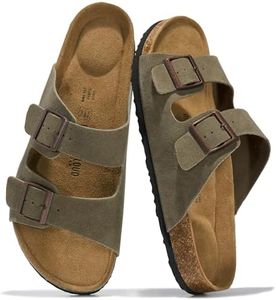 Project Cloud 100% Genuine Leather Mens Sandals - Memory Foam Insole & Cork Footbed Slides for Men Footwear - Non-Slip Summer Sandals for Men & Lightweight Mens Slides (Heritage, ARMYSUEDE,9.5)