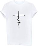 ALAPUSA Faith Shirts for Women Graphic Casual Short Sleeve Funny T-Shirts with Sayings White 2XL