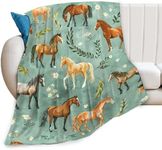 Horse Blanket Cute Horses Flowers Decor Throw Blanket Gifts for Girls Boys Animal Lover Couch Bedding Super Warm Soft Plush Lightweight Fleece Flannel Blanket for Kids Adults Men Women 50"X40"