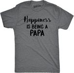 Mens Happiness is Being a Papa Funny Grandpa Family Relationship T Shirt, Dark Heather Grey, Large