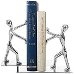 Fasmov Heavy Duty Stainless Steel Man Bookends Nonskid Bookends Art Bookend,1 Pair(Silver)