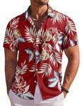 COOFANDY Mens Shirts Short Sleeve Hawaiian Shirts for Men Summer Shirts Holiday Beach Shirt Red Tropical Leaf M