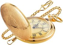 Realpoo Gold Smooth Shield Round Case Quartz Pocket Watch Quartz Movement with Chain-Gold