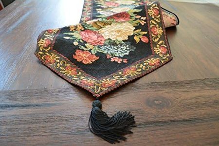 Tache 13 X 67 Inch Country Rustic Black Woven Floral Midnight Awakening Tapestry Table Runner