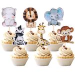 ZHUOWEISM 36 PCS Jungle Safari Animal Cupcake Toppers Monkey Lion Zebra Elephant Wild Animals Cupcake Picks for Animals Theme Baby Shower Kids Birthday Party Cake Decorations Supplies