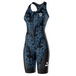 SLS3 Triathlon Suits Women - Premium SFX Material & Fit Trisuit Women - One Piece Female Tri Suit - Padded Womens Triathlon Suit (Electric Blue Outline, Medium)